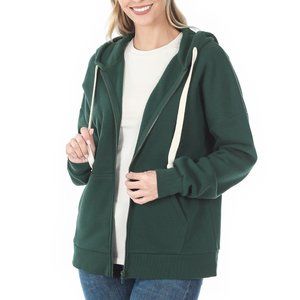 Hunter Green Fleece Zip Up Hoodie Jacket (Medium)